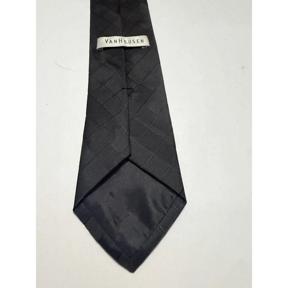 Van Heusen Mens Tie Black Tonal Grid Diamond Pattern Formal Business Necktie